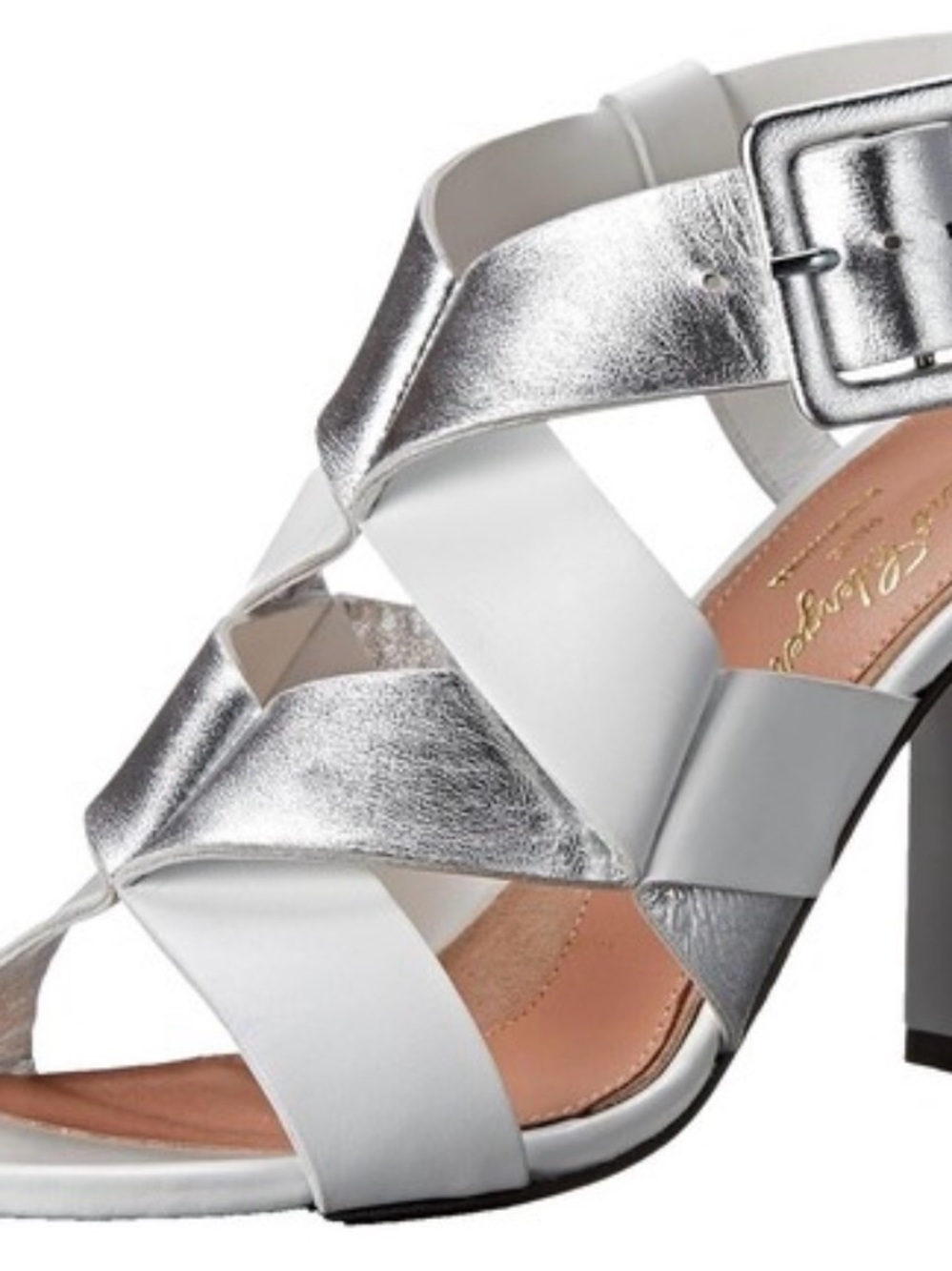 Robert Clergerie Silver and White Braided Buckle Heels 38.5